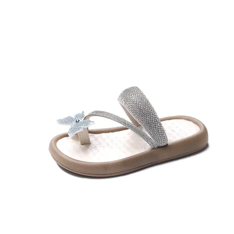 2025 Summer New Children Sandals for Girls Fashion Korean Style Soft Bottom Non-slip Princess Versatile Outside Beach Slippers