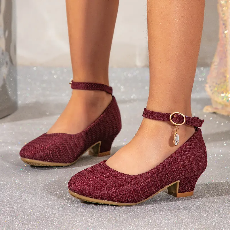 Elegant Children High Heels 2025 New Fashion Girl Dresses Casual Shoes for Party Wedding Versatile Kids Princess Leather Shoes
