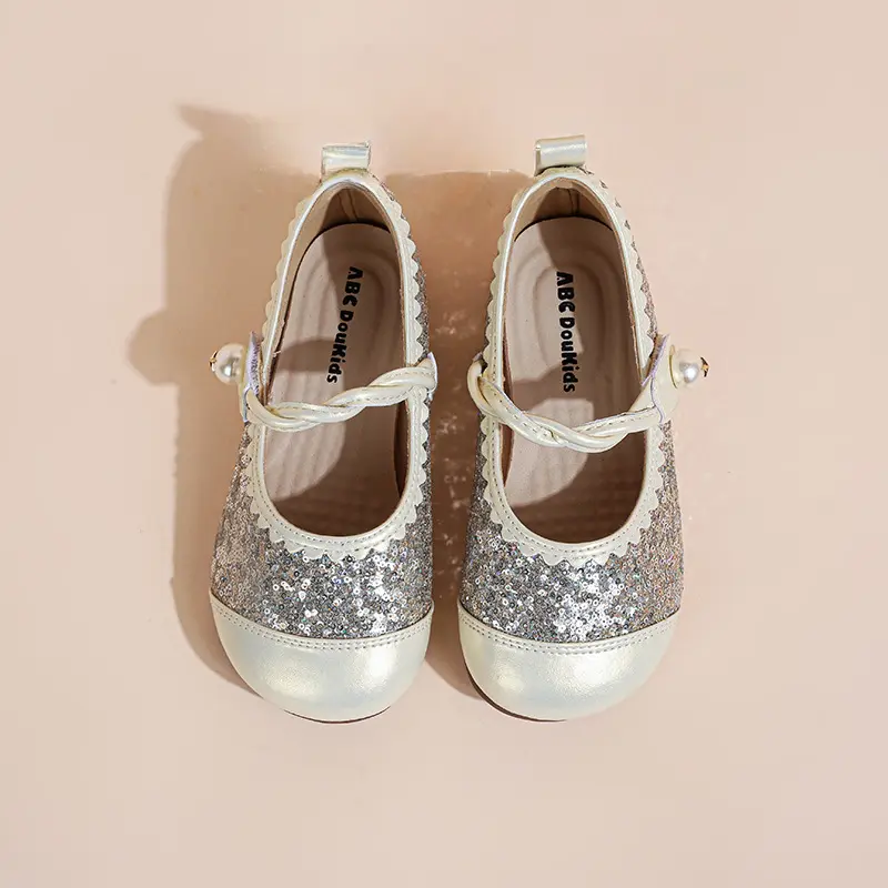 Children Leather Shoes Sequins Patchwork Girls Fashion Ballet Shoes 2025 New Versatile Kids Causal Princess Flat Shoes Round-toe