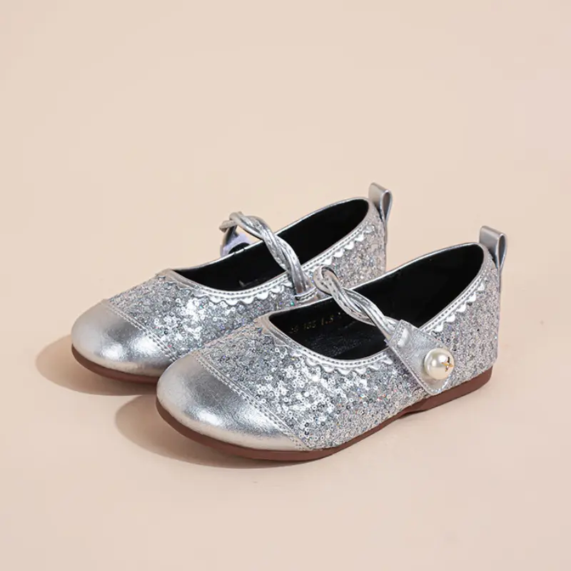 Children Leather Shoes Sequins Patchwork Girls Fashion Ballet Shoes 2025 New Versatile Kids Causal Princess Flat Shoes Round-toe
