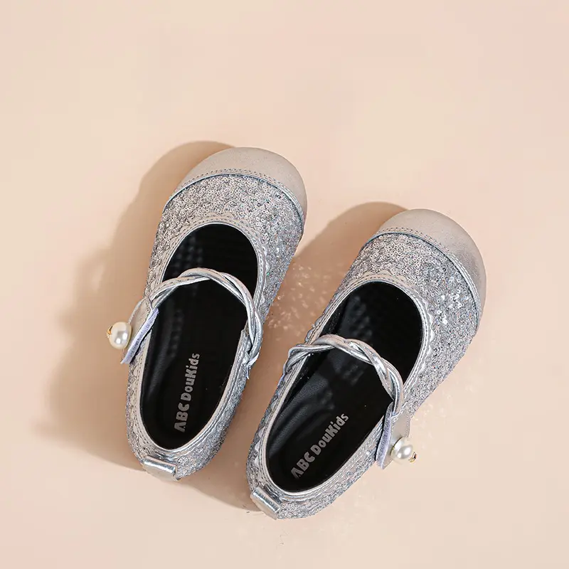 Children Leather Shoes Sequins Patchwork Girls Fashion Ballet Shoes 2025 New Versatile Kids Causal Princess Flat Shoes Round-toe
