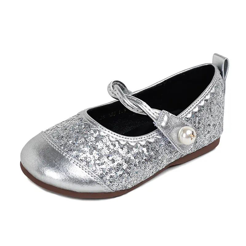 Children Leather Shoes Sequins Patchwork Girls Fashion Ballet Shoes 2025 New Versatile Kids Causal Princess Flat Shoes Round-toe