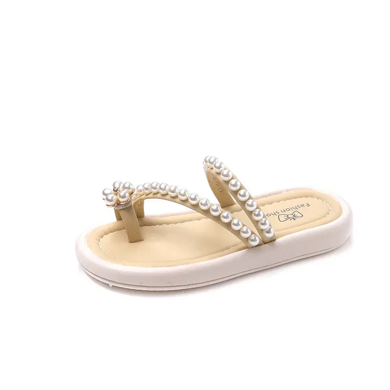 2025 Children Slippers for Girls Summer New Fashion Korean Style Soft Bottom Anti-slippery Versatile Princess Beading Beach Shoe