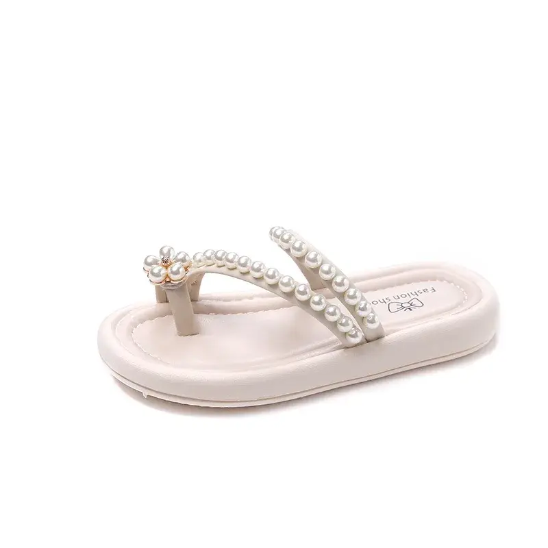 2025 Children Slippers for Girls Summer New Fashion Korean Style Soft Bottom Anti-slippery Versatile Princess Beading Beach Shoe