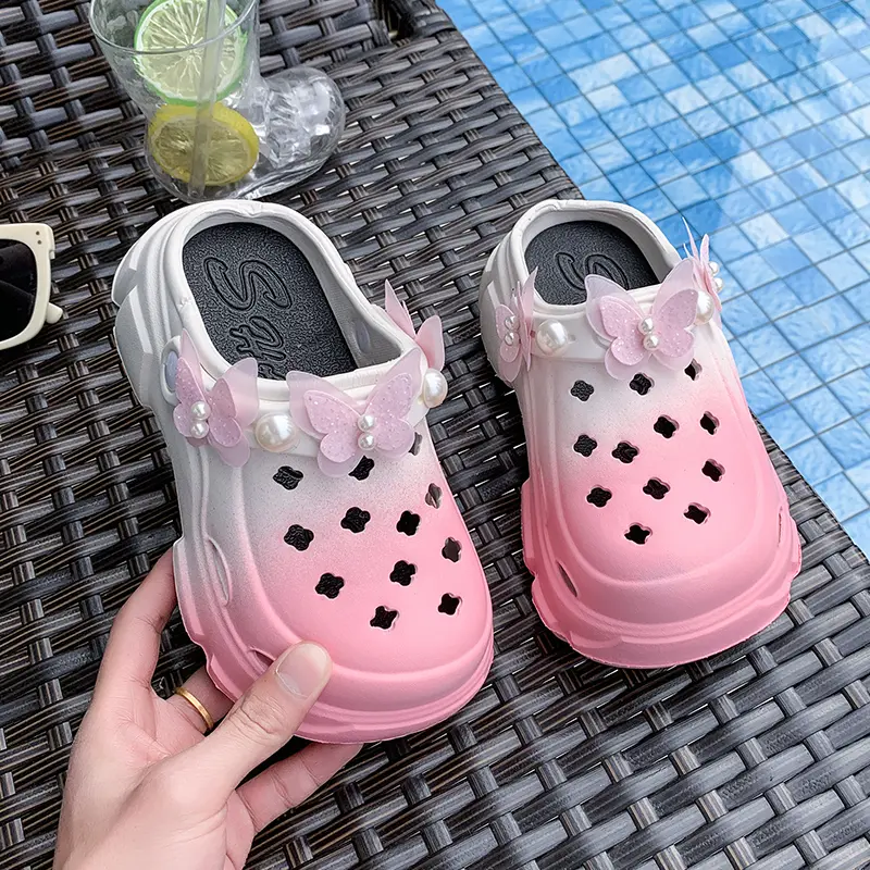 2025 Summer New Children's Slippers Sweet Butterfly Girls EVA Beach Slippers Thick Bottom Soft Kids Causal Shoes Cut-outs Trend