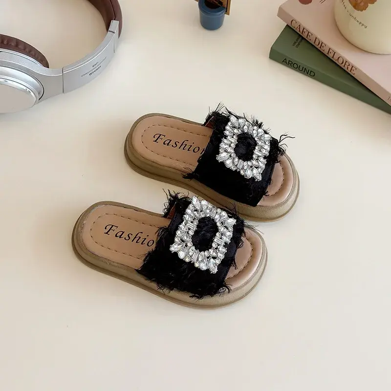 2025 Children Slippers for Girls Summer New Fashion Korean Style Soft Bottom Anti-slippery Versatile Chic Princess Beach Shoes