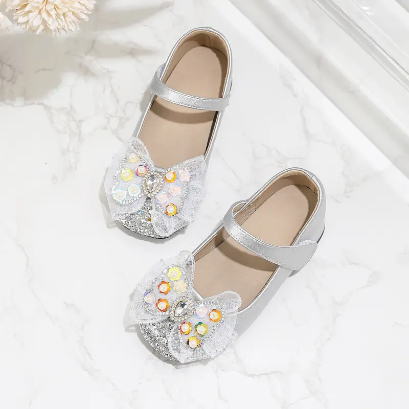 Spring Autumn Luxury Girl Shoes New Rhinestone Bowknot Kids Fashion Leather Shoes Princess Versatile Children Causal High Heels