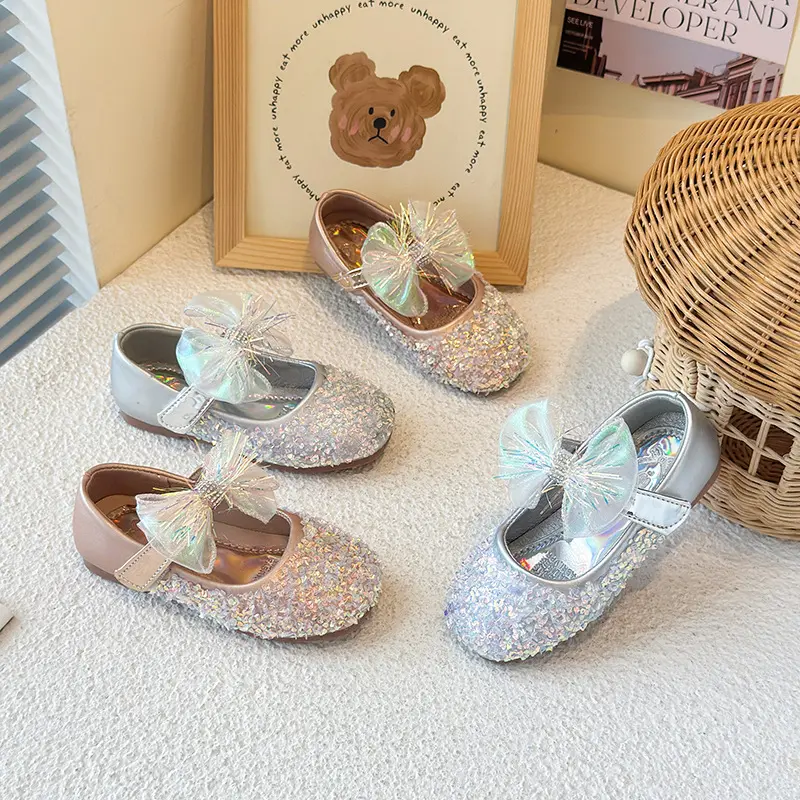 Kids Princess Dance Shoes Candy Color Glitter Girls Leather Shoes Party Wedding 2025 New Fashion Children Flat Shoes Non-slip