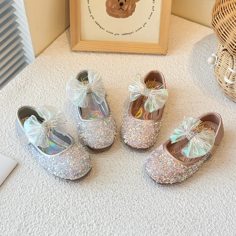 Kids Princess Dance Shoes Candy Color Glitter Girls Leather Shoes Party Wedding 2025 New Fashion Children Flat Shoes Non-slip