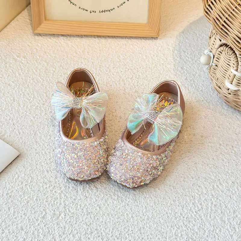 Kids Princess Dance Shoes Candy Color Glitter Girls Leather Shoes Party Wedding 2025 New Fashion Children Flat Shoes Non-slip