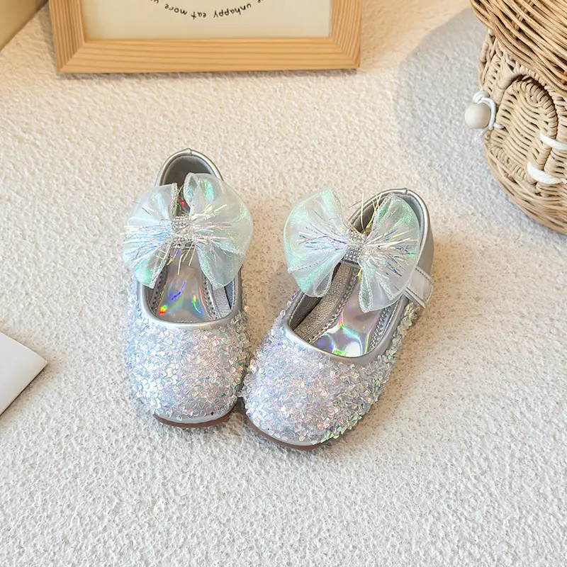 Kids Princess Dance Shoes Candy Color Glitter Girls Leather Shoes Party Wedding 2025 New Fashion Children Flat Shoes Non-slip