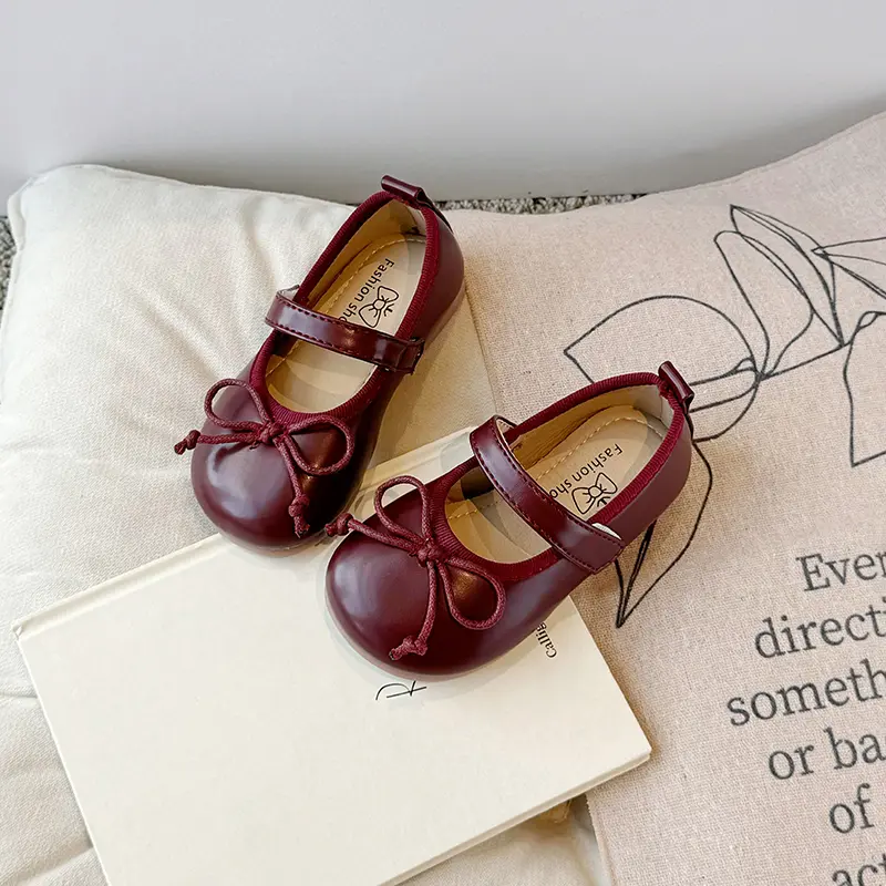 Girls Leather Shoes for Party Wedding Fashion Children Princess Shoes with Bow-knot Anti-Slippery Kids Flats Moccasins Shoes