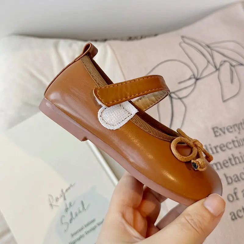 Girls Leather Shoes for Party Wedding Fashion Children Princess Shoes with Bow-knot Anti-Slippery Kids Flats Moccasins Shoes