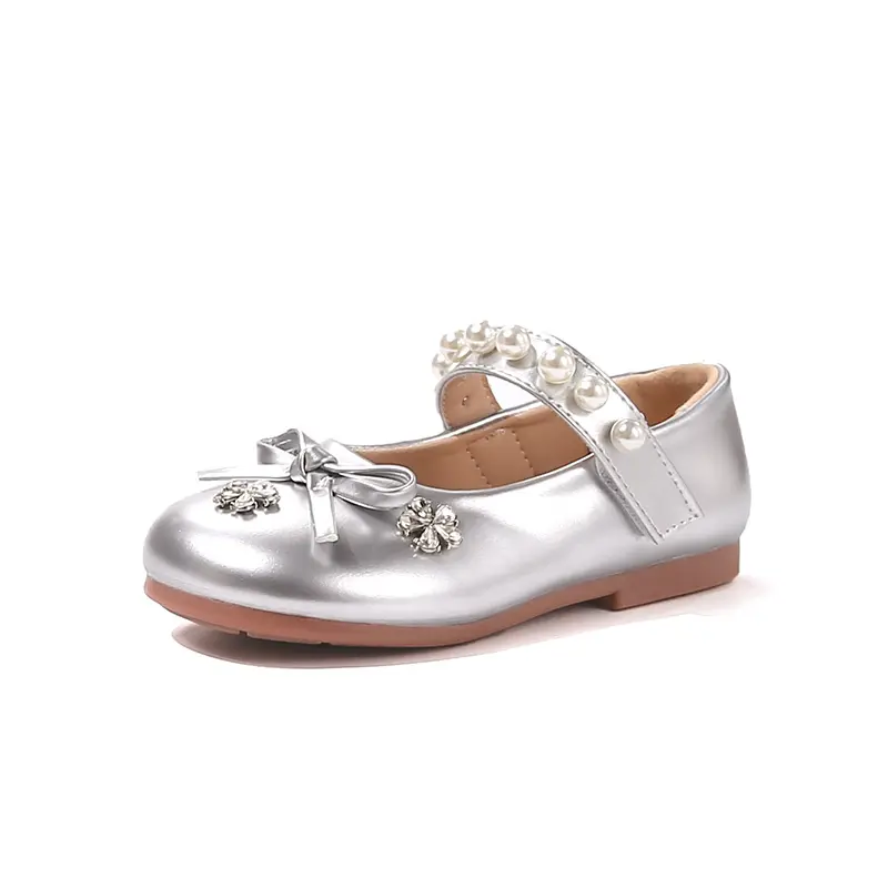 Girls Flats Princess Style Simple Bows Kids Leather Shoes Round Toes Sweet Flowers 2025 Autumn New Children Casual Dance Shoes