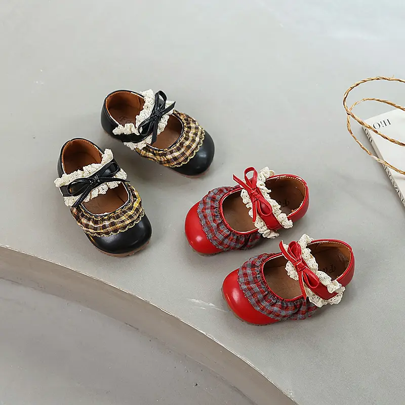 Trend Girls Lace Leather Shoes Sweet Elegant Children Causal Princess Bowknot Flat Shoes Spring Autumn Fashion Kids Ballet Shoes