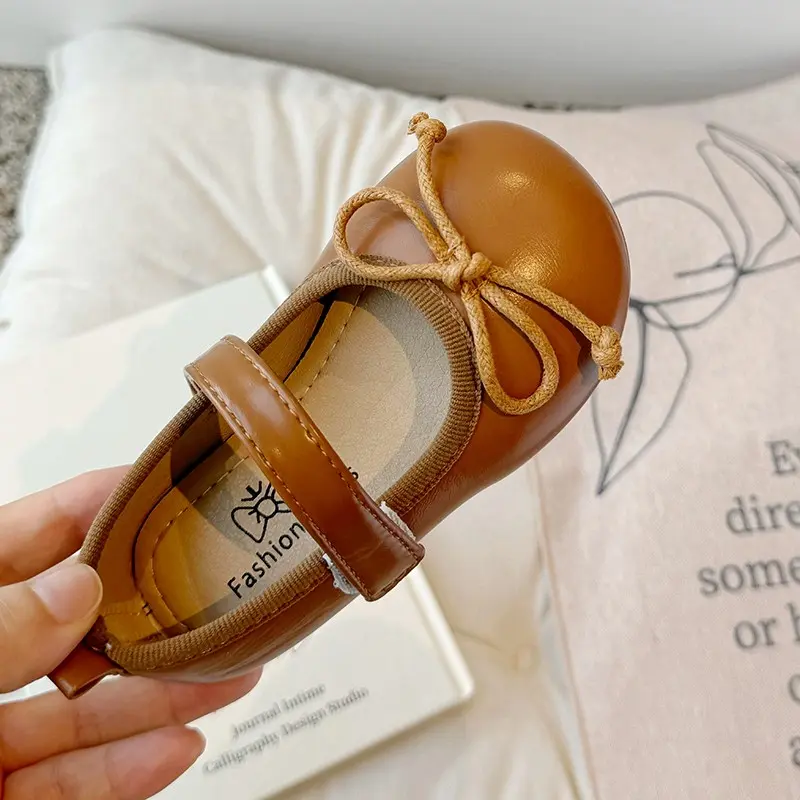 Girls Leather Shoes for Party Wedding Fashion Children Princess Shoes with Bow-knot Anti-Slippery Kids Flats Moccasins Shoes