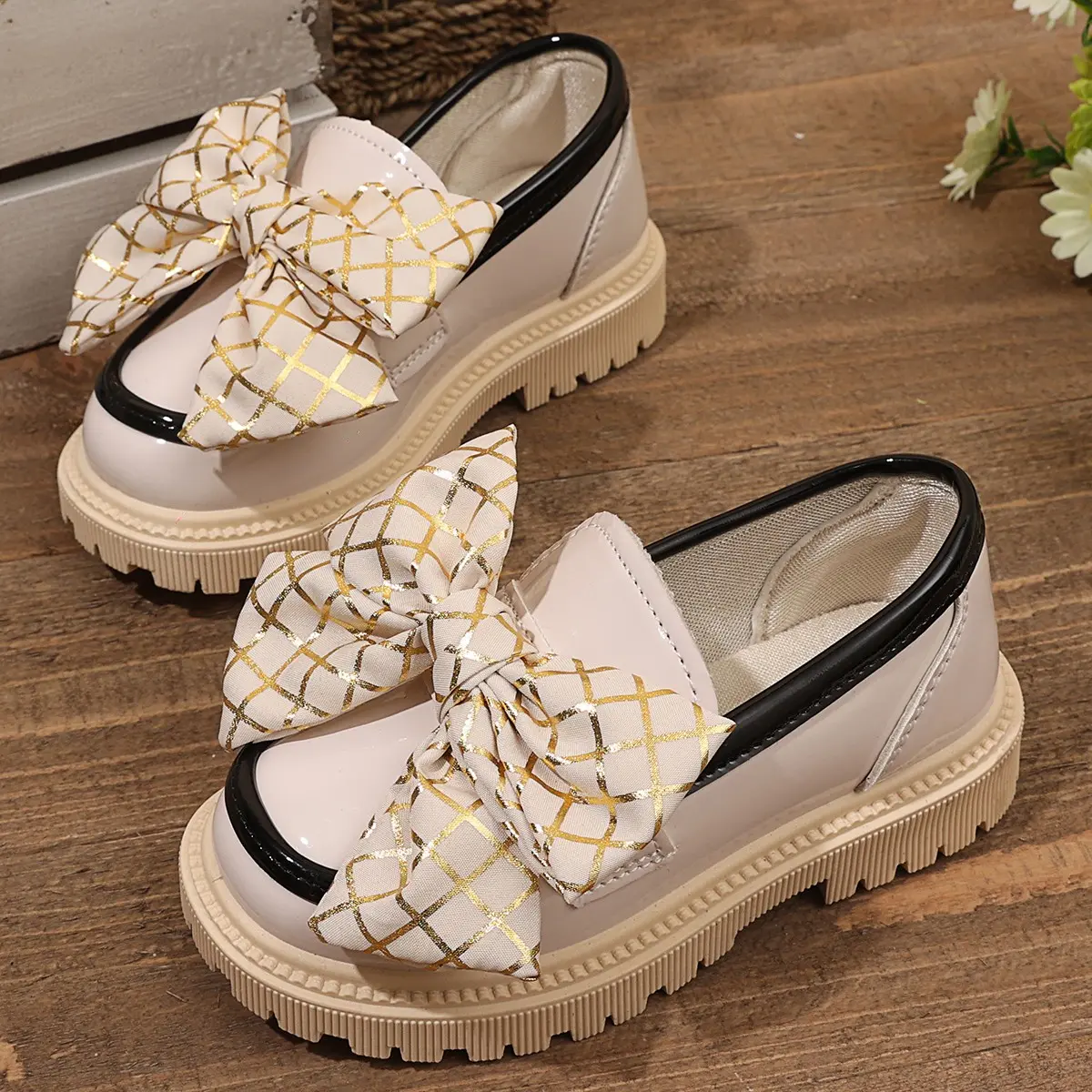 Girls Leather Shoes with Big Bows Children Leather Shoes Slip-on Soft Bottom 2025 Autumn New Kids Casual Shoes Fashion Elegant
