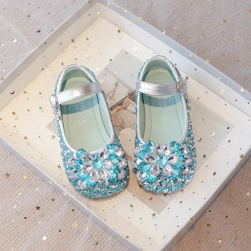 Children's Leather Shoes New Luxury Girl Shoes for Princess Wedding Party Sequins Causal Kids Fashion Flat Shoes Sweet Versatile