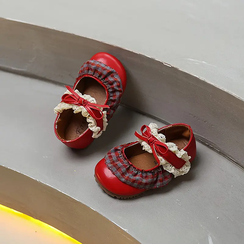 Trend Girls Lace Leather Shoes Sweet Elegant Children Causal Princess Bowknot Flat Shoes Spring Autumn Fashion Kids Ballet Shoes