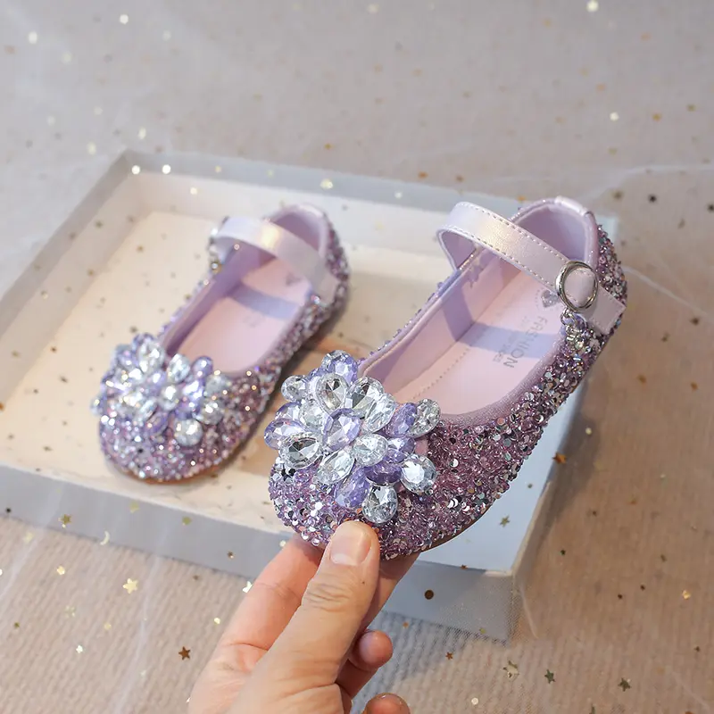 Children's Leather Shoes New Luxury Girl Shoes for Princess Wedding Party Sequins Causal Kids Fashion Flat Shoes Sweet Versatile
