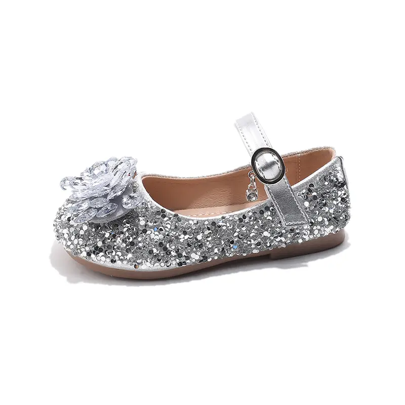 Children's Leather Shoes New Luxury Girl Shoes for Princess Wedding Party Sequins Causal Kids Fashion Flat Shoes Sweet Versatile