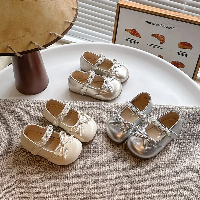 Kids Princess Shoes Round Toes Elegant Children Leather Shoes Korean Style 2025 Autumn New Girls Casual Dance Shoes Simple Bows