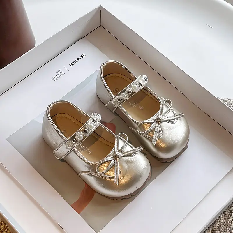 Kids Princess Shoes Round Toes Elegant Children Leather Shoes Korean Style 2025 Autumn New Girls Casual Dance Shoes Simple Bows