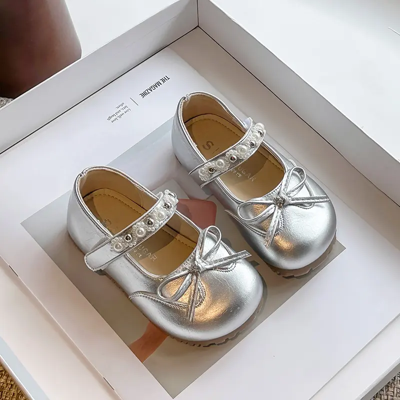 Kids Princess Shoes Round Toes Elegant Children Leather Shoes Korean Style 2025 Autumn New Girls Casual Dance Shoes Simple Bows