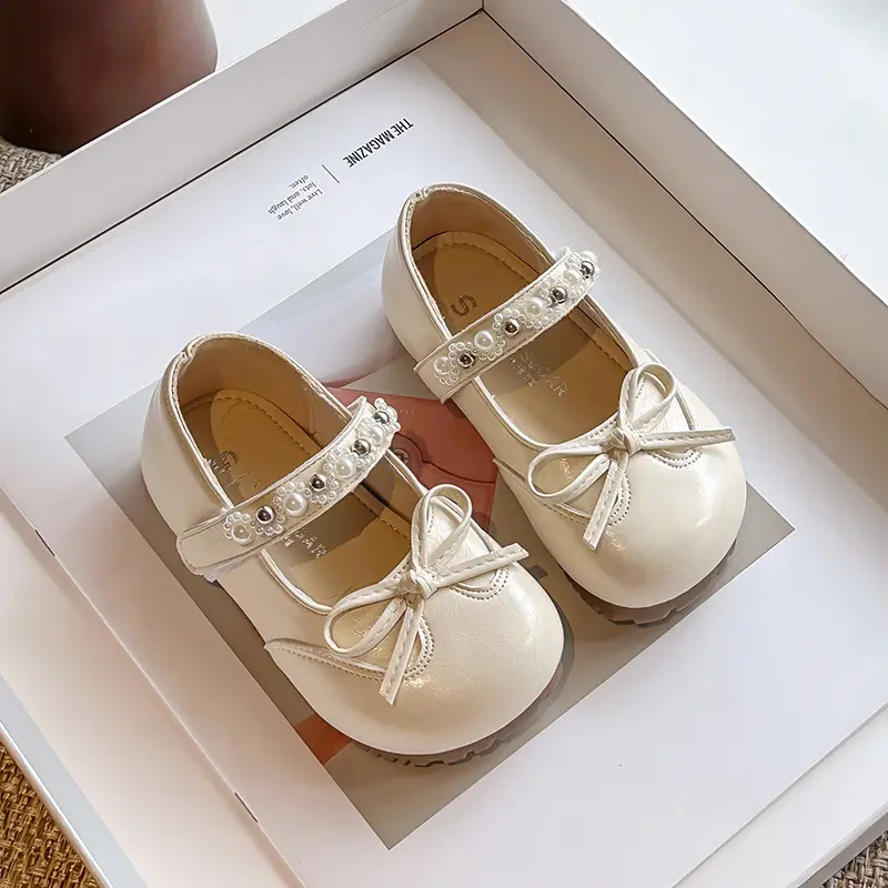 Kids Princess Shoes Round Toes Elegant Children Leather Shoes Korean Style 2025 Autumn New Girls Casual Dance Shoes Simple Bows