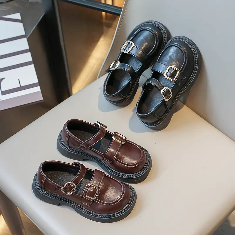 Girls Leather Shoes for Party Wedding Britain Style Children Princess Performance Shoes Simple Fashion Kids School Uniform Shoes