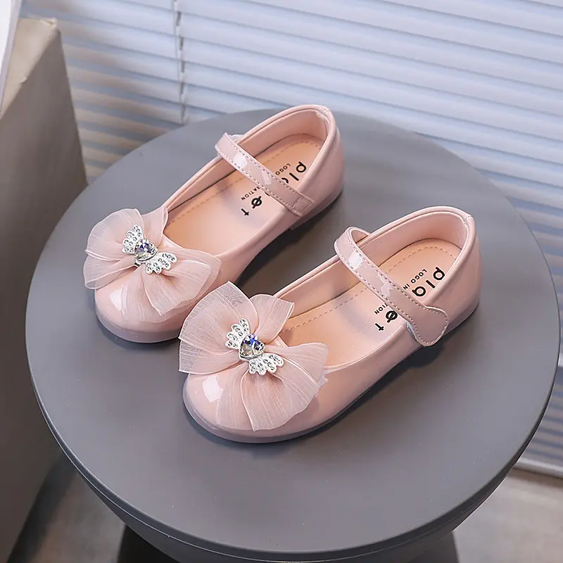 Girls Flats with Big Lace Bows Kids Leather Shoes Korean Style Elegant 2025 Autumn New Children Dance Shoes Soft Bottom Non-slip