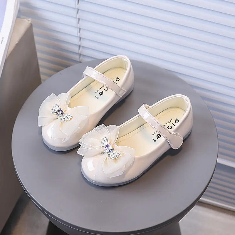 Girls Flats with Big Lace Bows Kids Leather Shoes Korean Style Elegant 2025 Autumn New Children Dance Shoes Soft Bottom Non-slip