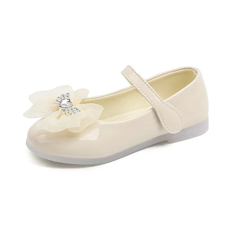 Girls Flats with Big Lace Bows Kids Leather Shoes Korean Style Elegant 2025 Autumn New Children Dance Shoes Soft Bottom Non-slip