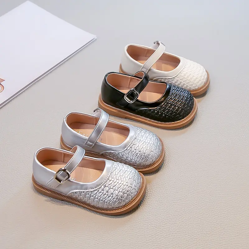 ‌Girl's Leather Shoes Autumn Spring Style Princess Woven Breathable Children Casual Flats School Student Kids Performance Shoes