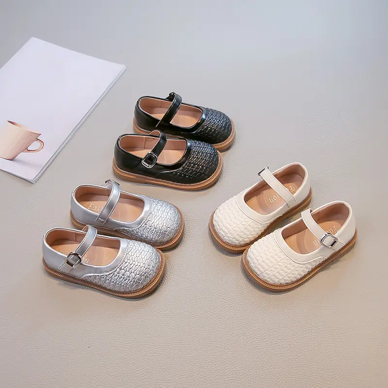 ‌Girl's Leather Shoes Autumn Spring Style Princess Woven Breathable Children Casual Flats School Student Kids Performance Shoes
