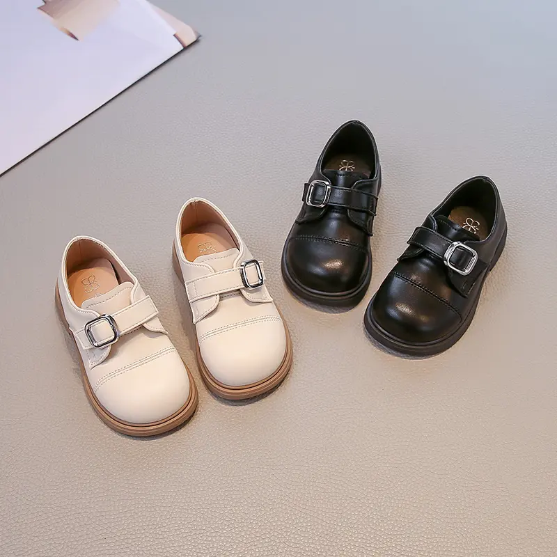 Spring Autumn New Kids Leather Shoes Girls Versatile Flat Shoes Fashion Simple Style Children Causal Mary Jane Shoes Solid Color