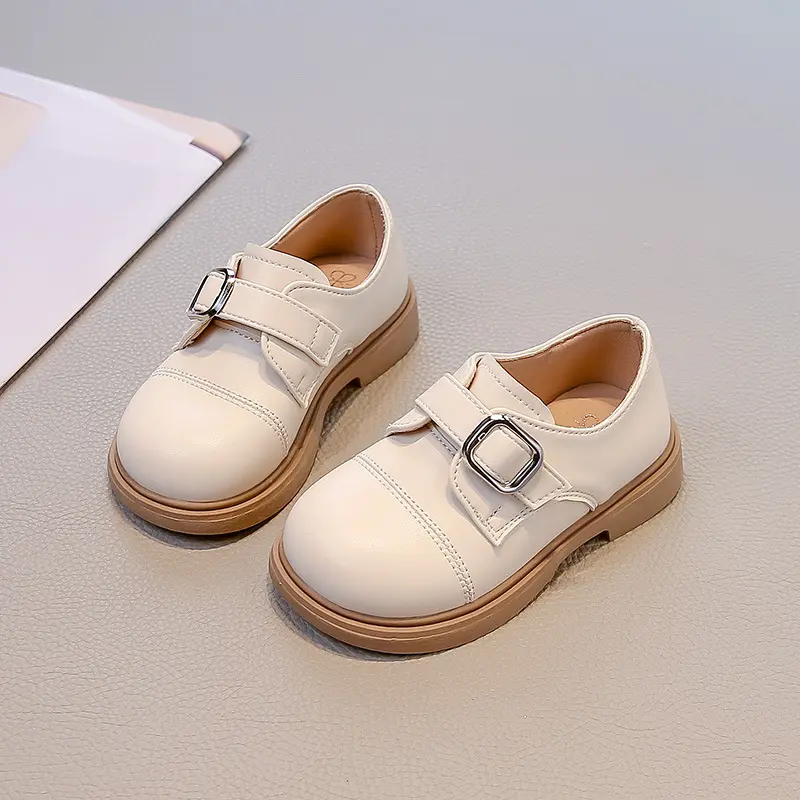 Spring Autumn New Kids Leather Shoes Girls Versatile Flat Shoes Fashion Simple Style Children Causal Mary Jane Shoes Solid Color
