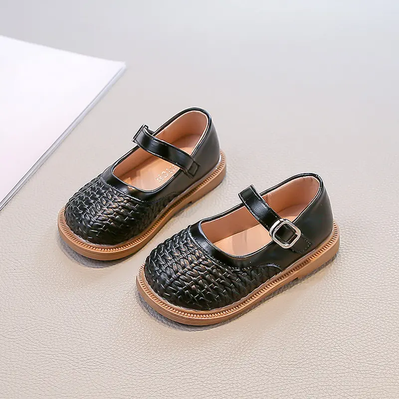 ‌Girl's Leather Shoes Autumn Spring Style Princess Woven Breathable Children Casual Flats School Student Kids Performance Shoes