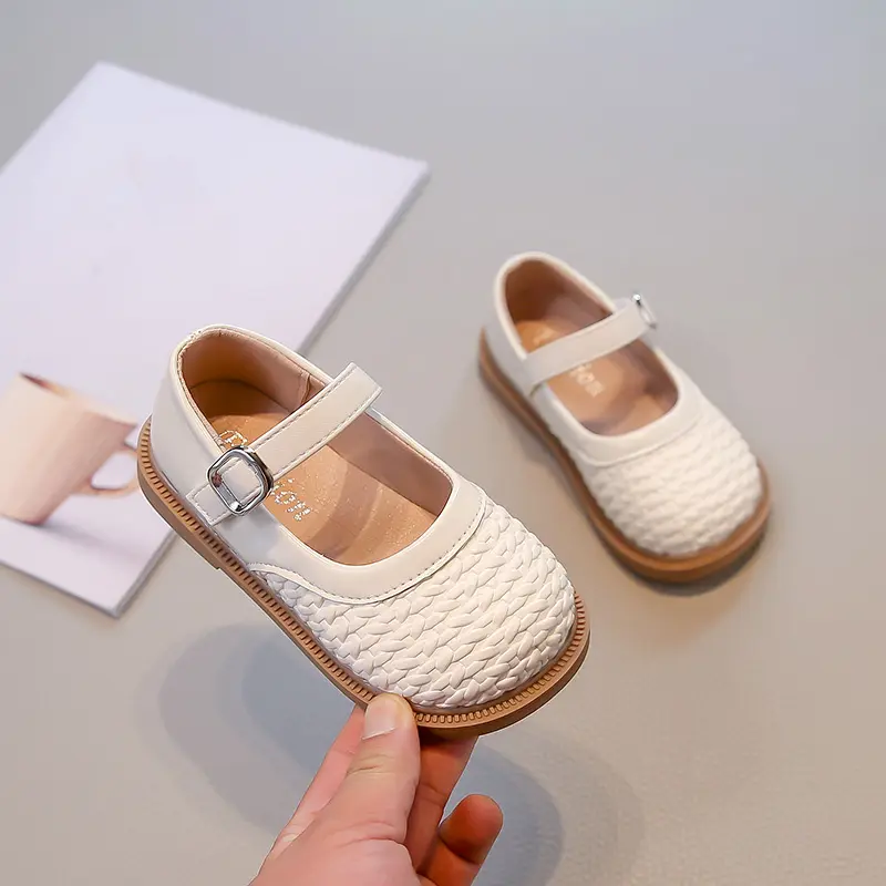 ‌Girl's Leather Shoes Autumn Spring Style Princess Woven Breathable Children Casual Flats School Student Kids Performance Shoes