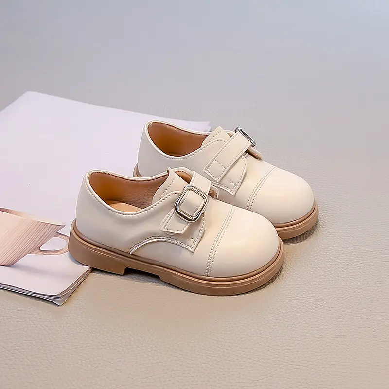 Spring Autumn New Kids Leather Shoes Girls Versatile Flat Shoes Fashion Simple Style Children Causal Mary Jane Shoes Solid Color