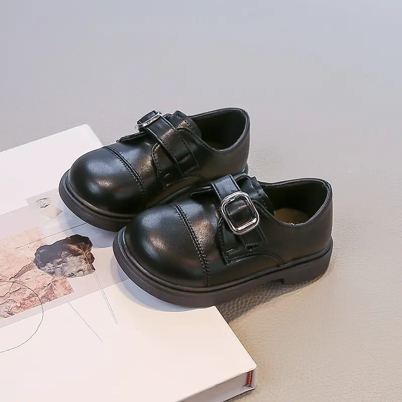 Spring Autumn New Kids Leather Shoes Girls Versatile Flat Shoes Fashion Simple Style Children Causal Mary Jane Shoes Solid Color
