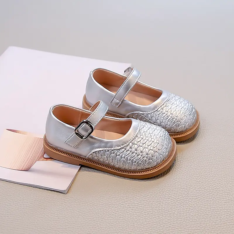 ‌Girl's Leather Shoes Autumn Spring Style Princess Woven Breathable Children Casual Flats School Student Kids Performance Shoes