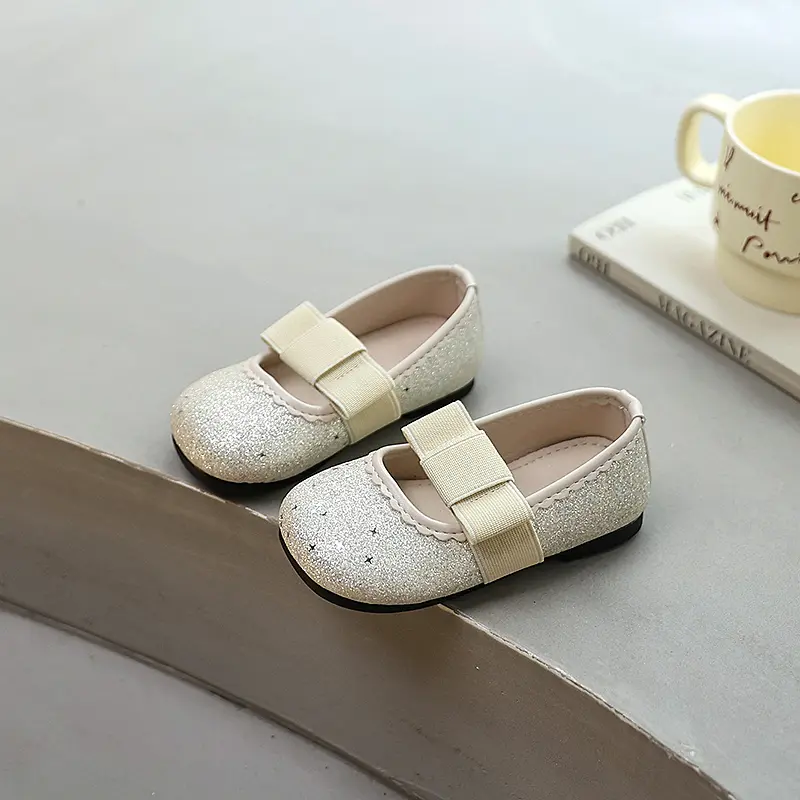 2025 Girls Bowknot Ballet Shoes Sequins Spring Autumn Children Fashion Leather Shoes Round-toe Princess Kids Causal Flat Shoes