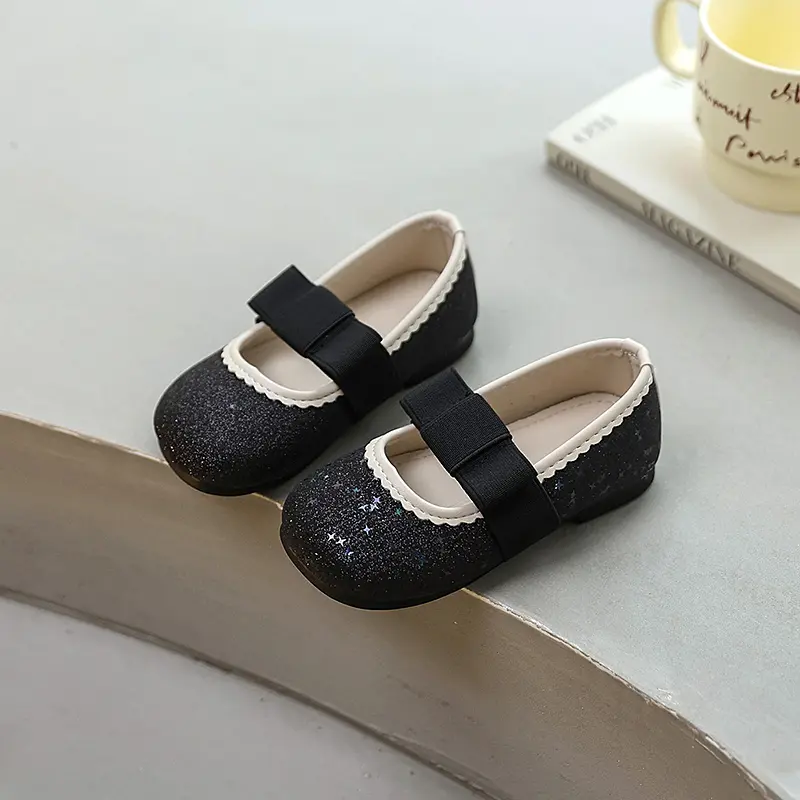 2025 Girls Bowknot Ballet Shoes Sequins Spring Autumn Children Fashion Leather Shoes Round-toe Princess Kids Causal Flat Shoes