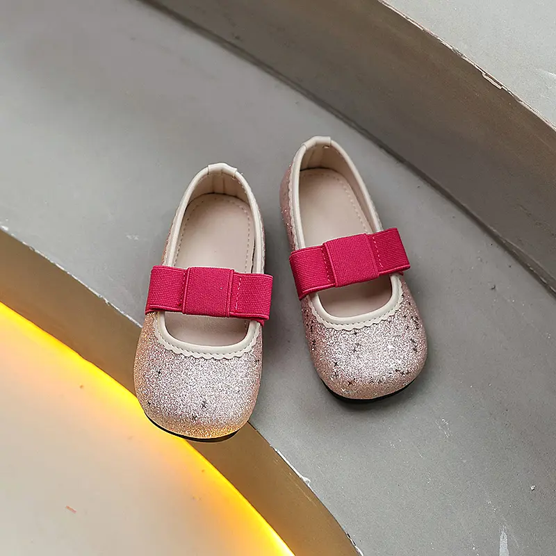 2025 Girls Bowknot Ballet Shoes Sequins Spring Autumn Children Fashion Leather Shoes Round-toe Princess Kids Causal Flat Shoes