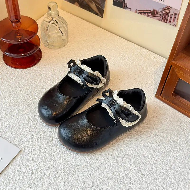 New Children Leather School Shoes Sweet Bow Shoes for Girls Spring Autumn Kids Causal Princess Party Mary Jane Shoes with Lace