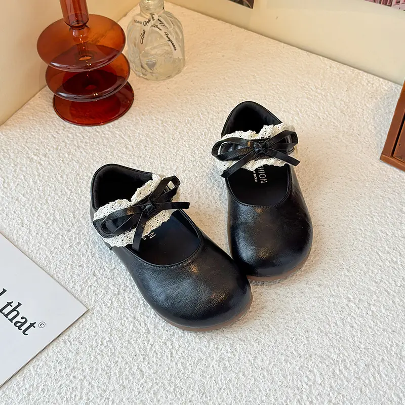 New Children Leather School Shoes Sweet Bow Shoes for Girls Spring Autumn Kids Causal Princess Party Mary Jane Shoes with Lace