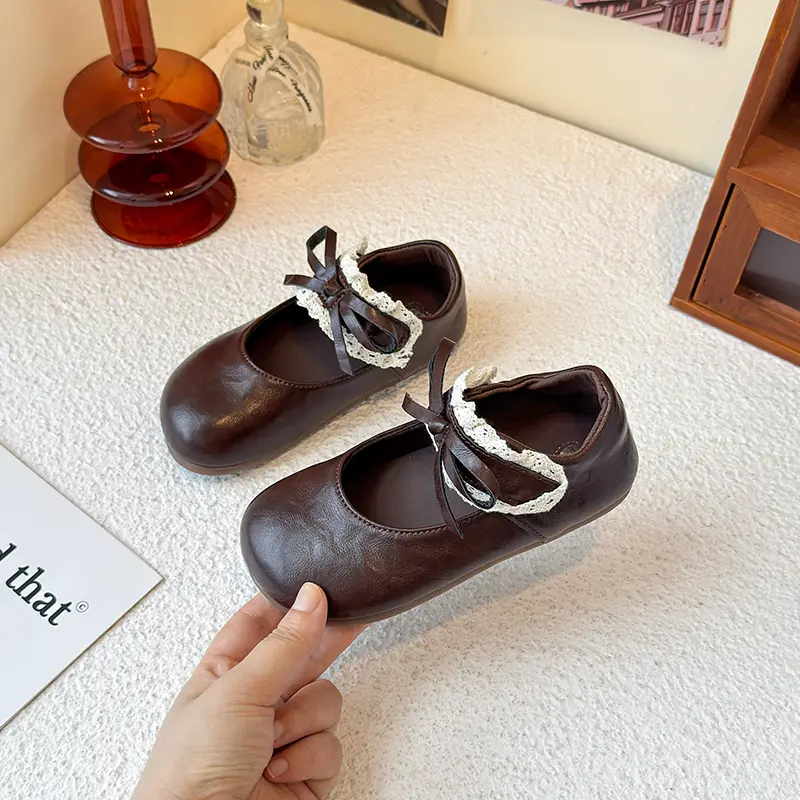 New Children Leather School Shoes Sweet Bow Shoes for Girls Spring Autumn Kids Causal Princess Party Mary Jane Shoes with Lace