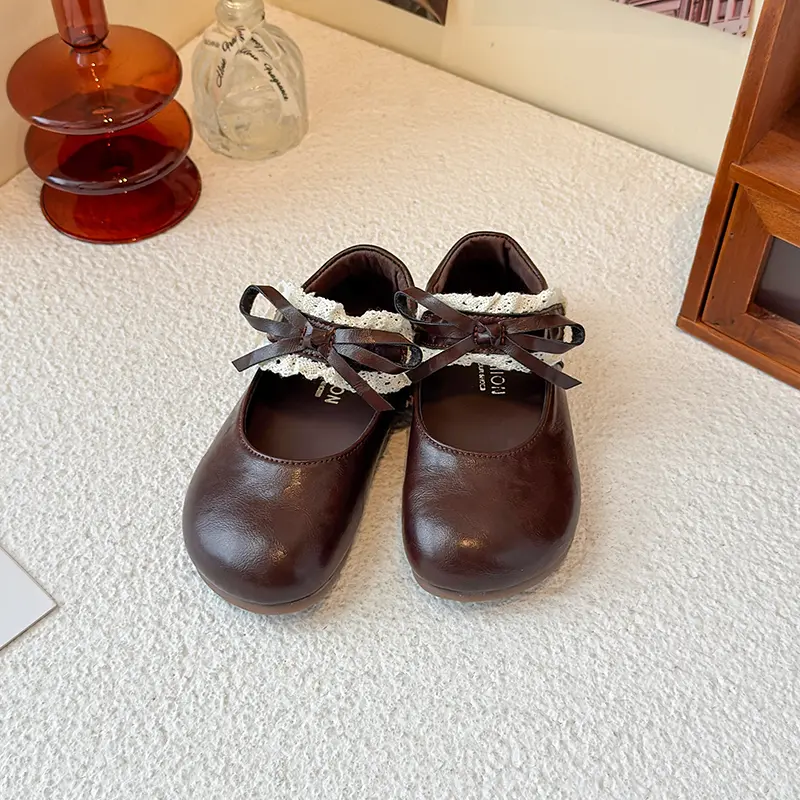 New Children Leather School Shoes Sweet Bow Shoes for Girls Spring Autumn Kids Causal Princess Party Mary Jane Shoes with Lace