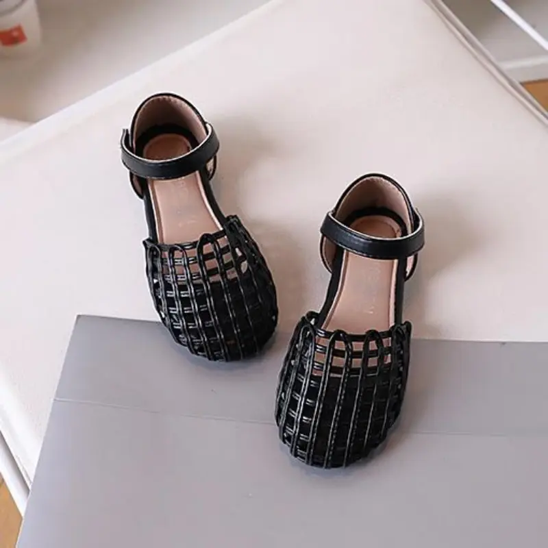 2025 Children Sandals for Girls Summer New Fashion Korean Style Soft Bottom Anti-slippery Versatile Woven Cut-outs Beach Shoes